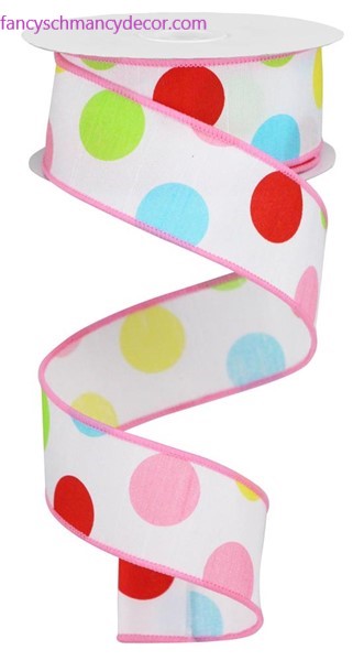 1.5"X10yd Multi Polka Dots on Faux Dupioni Wired Ribbon