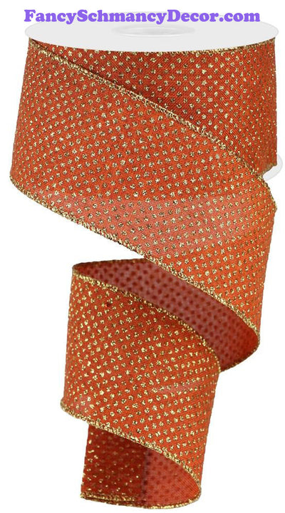 2.5"X10yd Glitter Micro Dot On Royal Rust/Light Gold Wired Ribbon