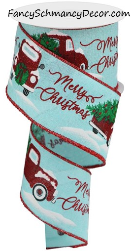 2.5" X 10YD Merry Christmas Truck/ Gingham Wired Ribbon