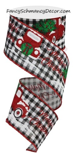 2.5" X 10YD Merry Christmas Truck/ Gingham Wired Ribbon