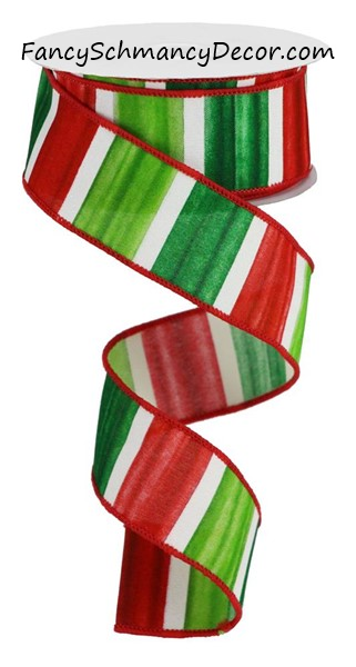 1.5" X 10YD Watercolor Stripes/PG Fabric Wired Ribbon