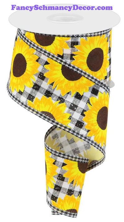 2.75"X10yd Sunflower/Check Black/Yellow/Orange/Brown Wired Ribbon