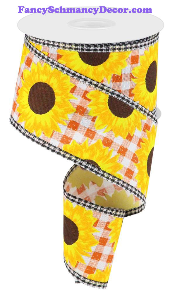 2.75"X10yd Sunflower/Check Rust/Yellow/Orange/Brown Wired Ribbon