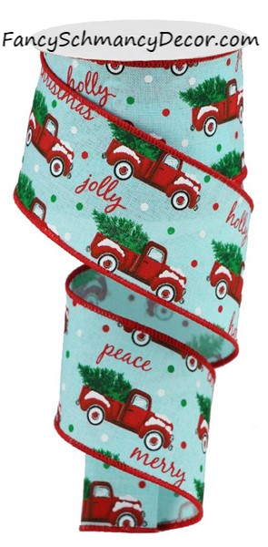 2.5" X 10Yd Christmas Trucks on Royal Wired Ribbon