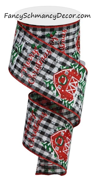 2.5" X 10Yd Christmas Barn on Check Wired Ribbon