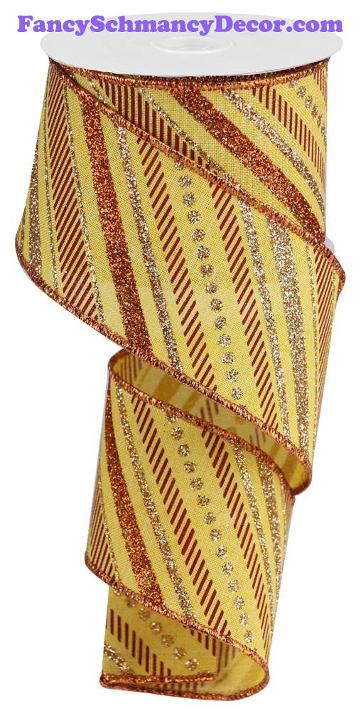 2.5"X10yd Multi Diagonal Stripes/Royal Mustard/Copper/Burgundy Wired Ribbon