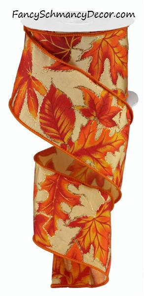 2.5"X10yd Autumn Leaves/Glitter On Satin