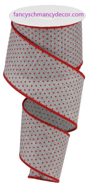 2.5"X10yd Swiss Dots On Burlap Light Gray/Red Wired Ribbon