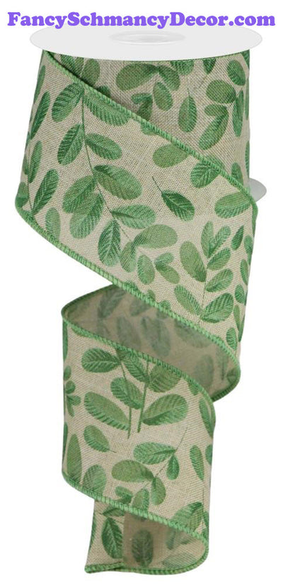 2.5"X10yd Bold Leaves/Royal Lt Nat/Bl Grn/Dk Grn/Sage Wired Ribbon