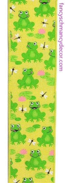 2.5"X10yd Frogs On Royal Yellow/Green/Pink/White Wired Ribbon