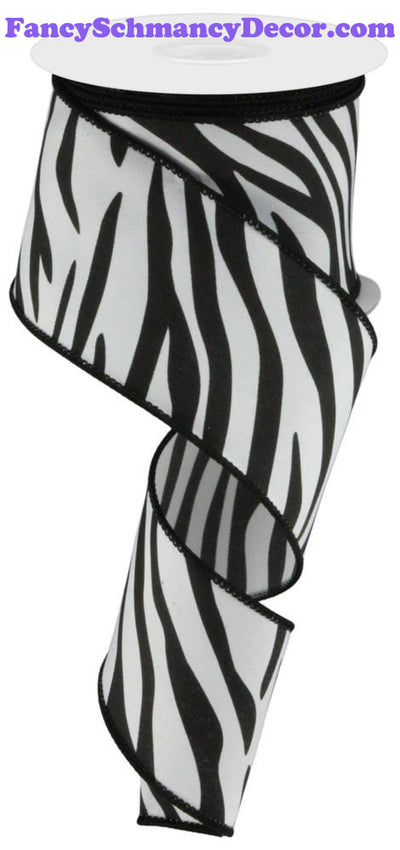 2.5"X10yd Animal Stripes On Pg Fabric White/Black Wired Ribbon