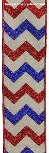 2.5"X10yd Glitter Chevron On Royal Red/White/Blue Wired Ribbon