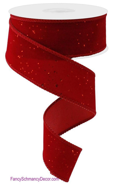 1.5" X 10 YD Red Glitter Velvet Wired Ribbon