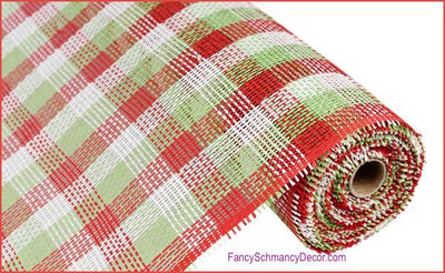 21" x 10 yards Woven Check Paper Mesh Red White Lime Green