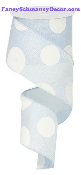 2.5" X 10 yd Light Blue Giant Multi Dot Linen Ribbon