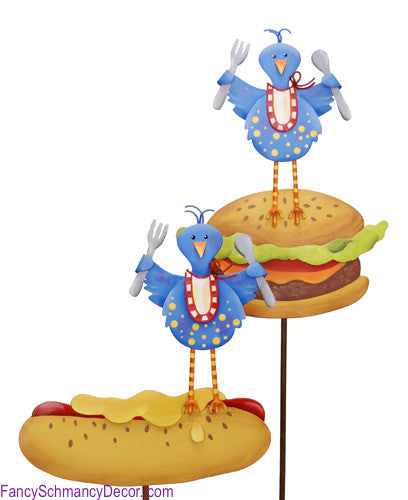 Hot Dog & Hamburger Birdie Stake by The Round Top Collection S5026 - FancySchmancyDecor