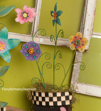 Whimsical Flowers Small Assorted Set 4 Stake by The Round Top Collection S6048 - FancySchmancyDecor - 1