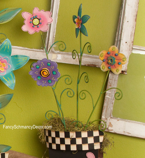 Whimsical Flowers Small Assorted Set 4 Stake by The Round Top Collection S6048 - FancySchmancyDecor - 1