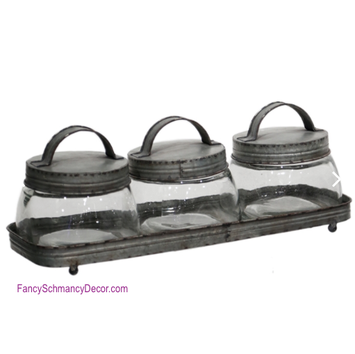 Lidded Jars with Tray by Raz Imports