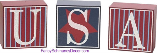 USA Decorative Blocks Set of 3 - FancySchmancyDecor