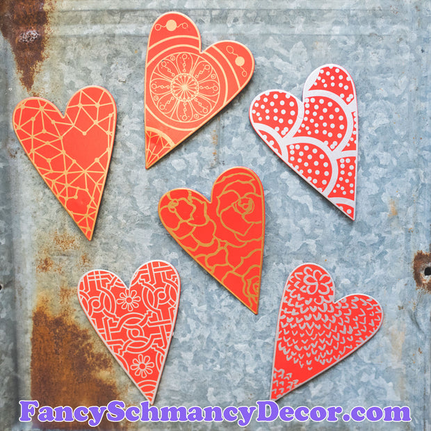 Red Designer Heart Magnets S/6 by The Round Top Collection V19014