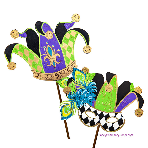 Mardi Gras Jester Mask and Hat Stake by The Round Top Collection V19073