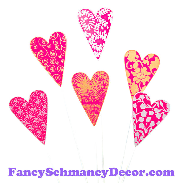 Pink Designer Hearts S/6 by The Round Top Collection V19012