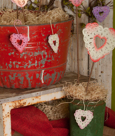 Lace Heart Ornaments-Asst. 6 - The Round Top Collection V6013 - FancySchmancyDecor