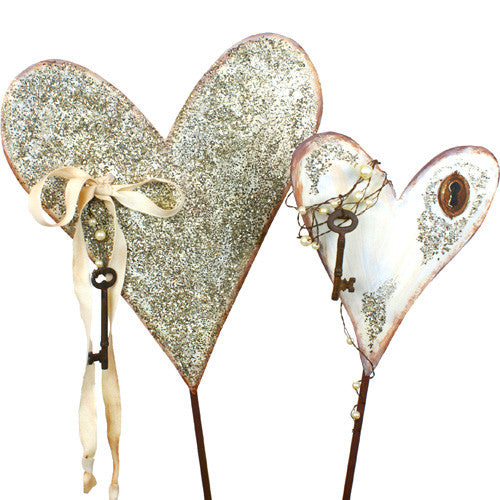 Vintage Heart Pair Stakes - Assorted 2 The Round Top Collection V8047 - FancySchmancyDecor