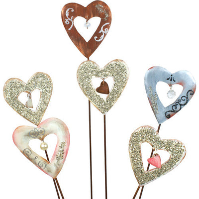 Vintage Heart Stakes Mini Assorted Set of 6 V8048 by The Round Top Collection - FancySchmancyDecor