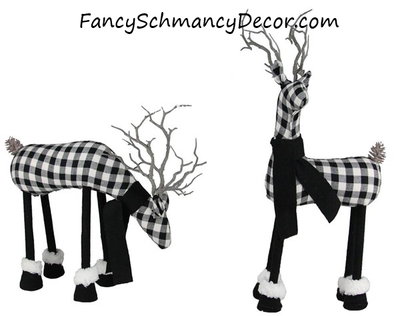 2 Assortment 19"-26.5"H Check Fabric Deer
