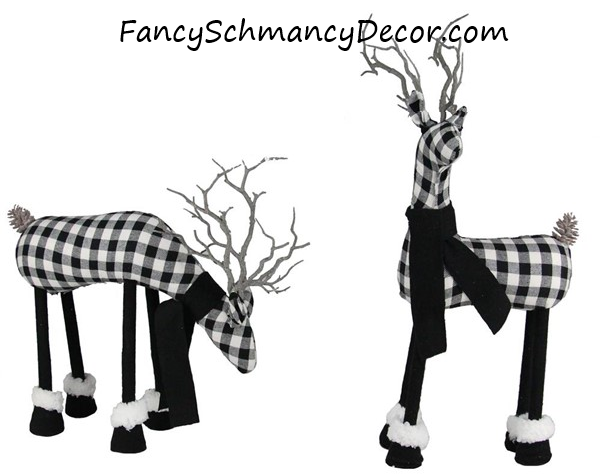 2 Assortment 19"-26.5"H Check Fabric Deer