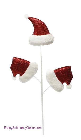 28.5" Glitter Santa Hat with Fur Spray Picks