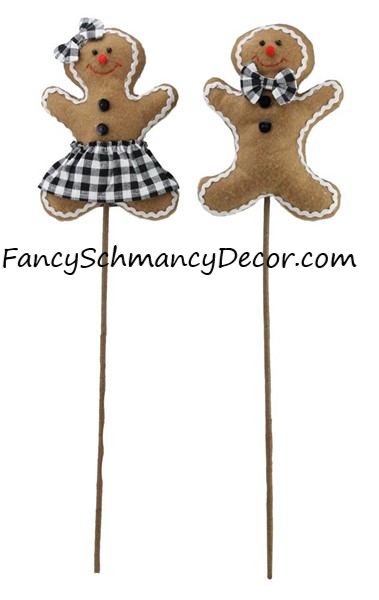 2 Asst 24"H Gingerbread Boy/Girl Pick