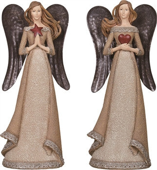 Metal Wing and Burlap Textured Angels