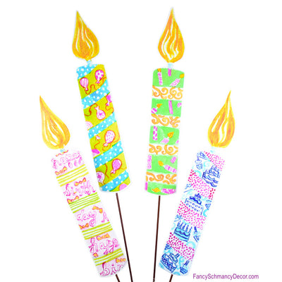 Happy Birthday Candles Large Assorted 4 Stakes by The Round Top Collection Y1505