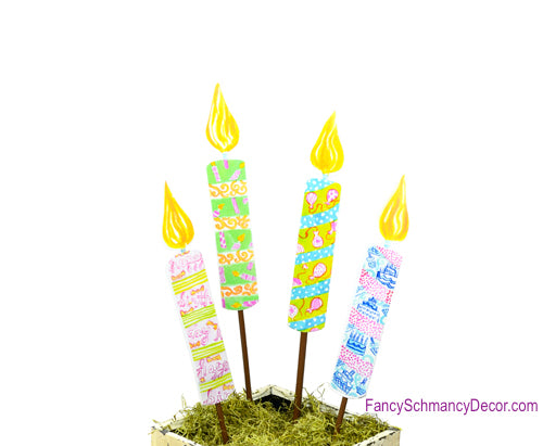 Happy Birthday Candles Medium Assorted 4 Stakes by The Round Top Collection Y1523