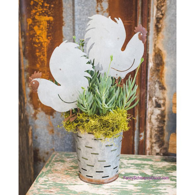 Galvanized Rust Rooster Assorted 2 Stakes by The Round Top Collection Y17064