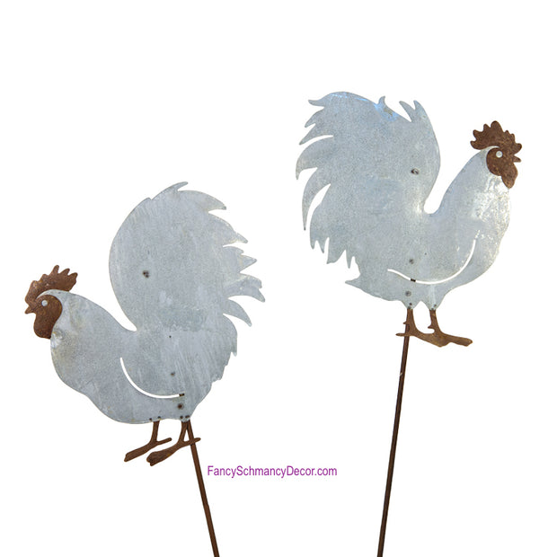 Galvanized Rust Rooster Assorted 2 Stakes by The Round Top Collection Y17064
