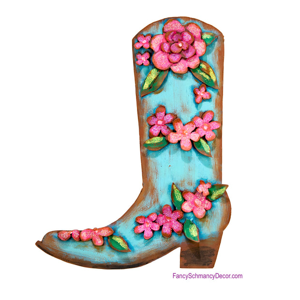 Junk Gypsy Turquoise Pink Flower Boot by The Round Top Collection Y18315