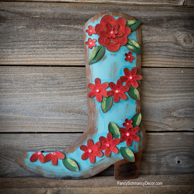 Junk Gypsy Turquoise Red Flower Boot by The Round Top Collection Y18316