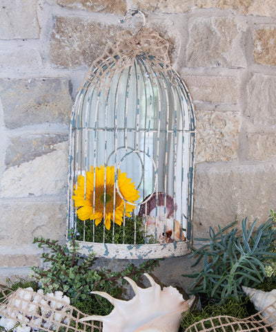 Metal Bird Cage with Mirror on Back - FancySchmancyDecor