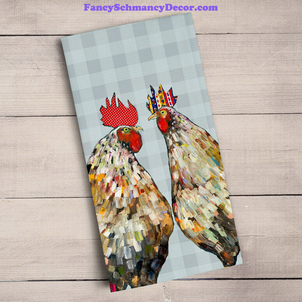 Roosters - Plaid Tea Towel