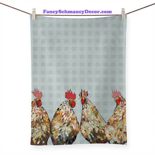 Roosters - Plaid Tea Towel